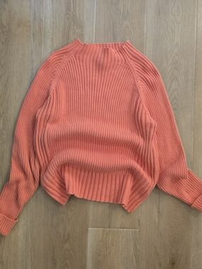 Studio Works Ribbed Knit 100% Cotton Sweater in Coral